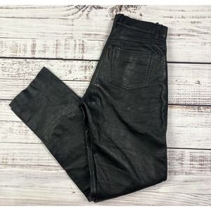 Interstate Leather Riding Moto Pants Black Raw Hem High Waisted Straight Sz 10